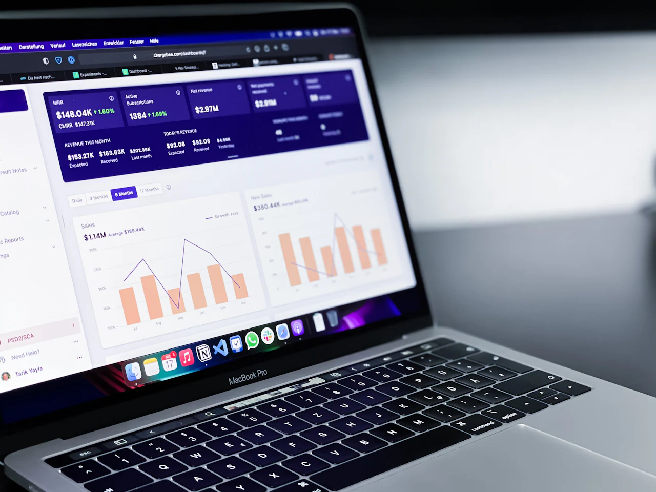 Revenue and growth dashboard on a laptop