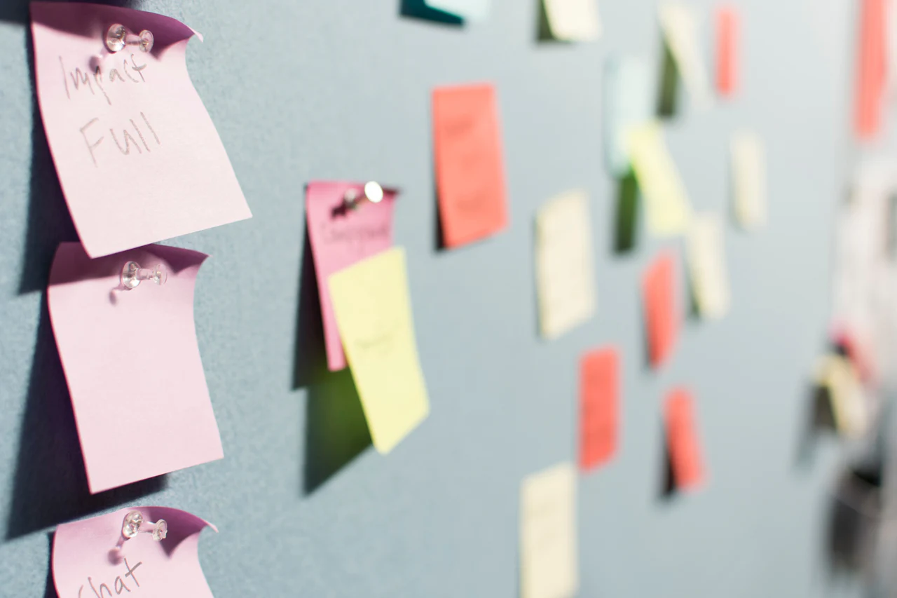 Strategy sticky notes pinned on a board